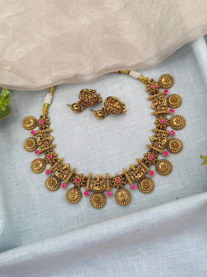 Royal Antique Lakshmi Short Necklace Set 0690 - Mahilas