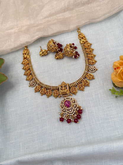 Royal Antique Lakshmi Short Necklace Set 0743 - Mahilas