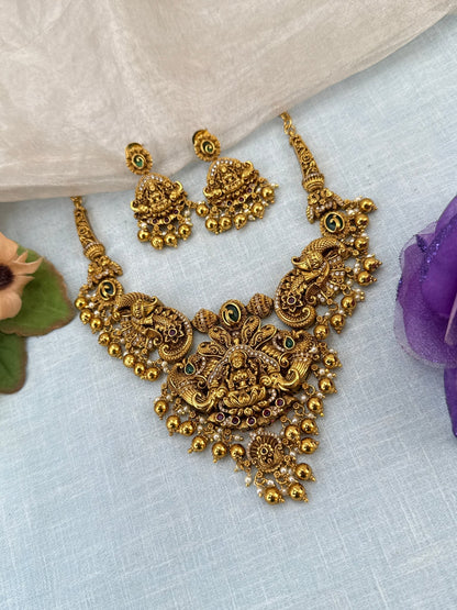 Royal Antique Lakshmi Short Necklace Set 0924 - Mahilas