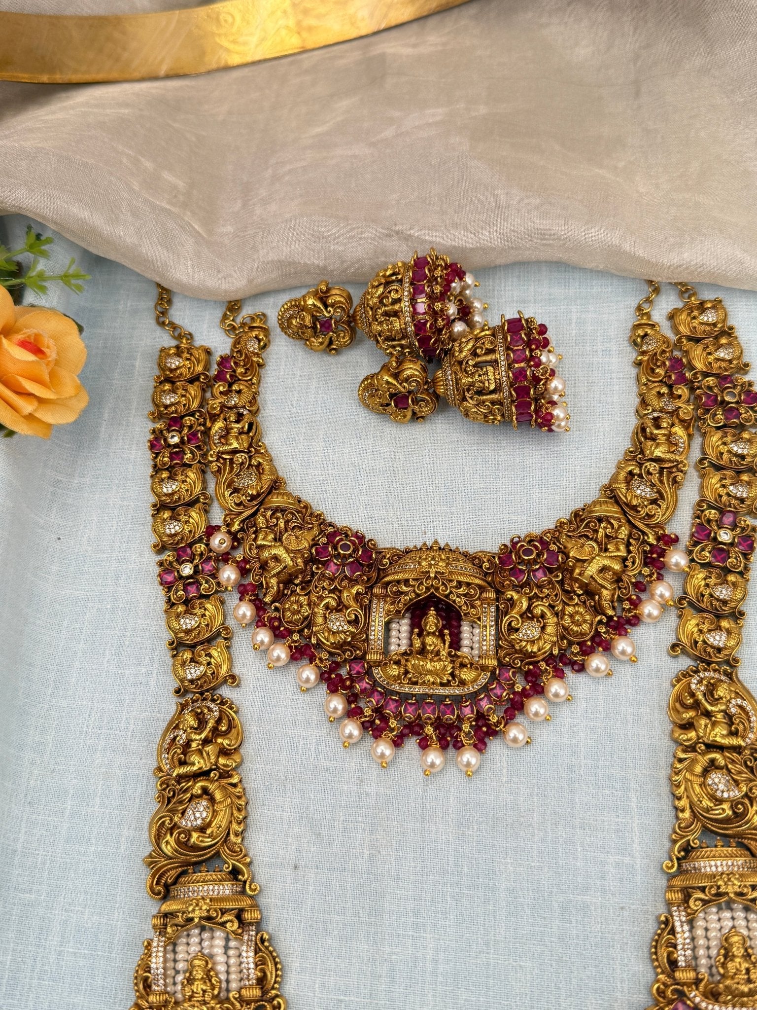 Royal Antique Lakshmi Temple Bridal Necklace Set 0422 - Mahilas