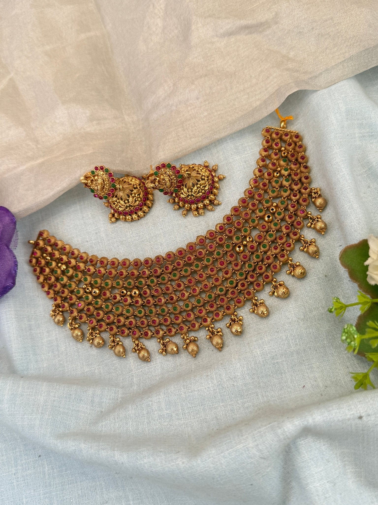 Royal Antique Layer Choker Necklace Set 0874 - Mahilas