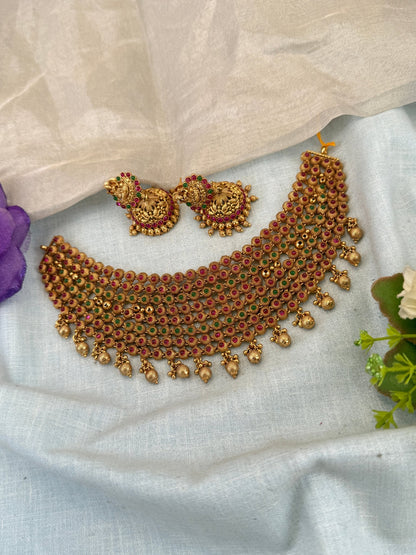 Royal Antique Layer Choker Necklace Set 0874 - Mahilas