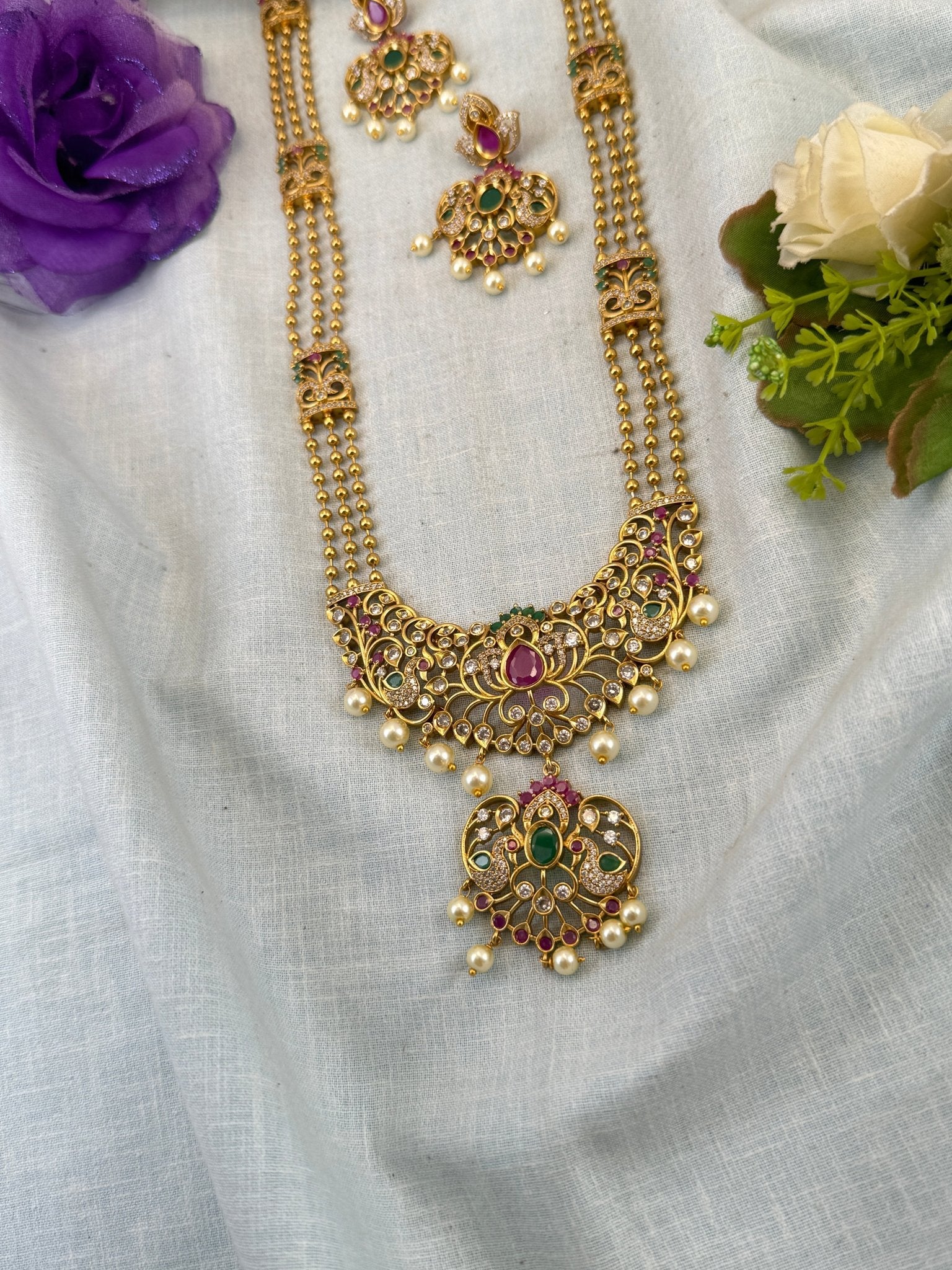 Royal Antique Layer Long Necklace Set 0870 - Mahilas