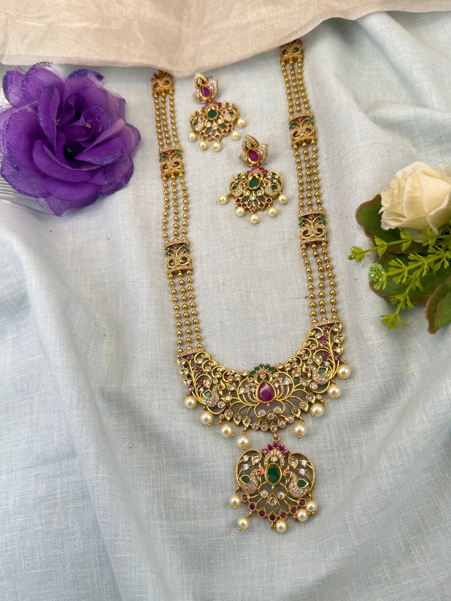 Royal Antique Layer Long Necklace Set 0870 - Mahilas