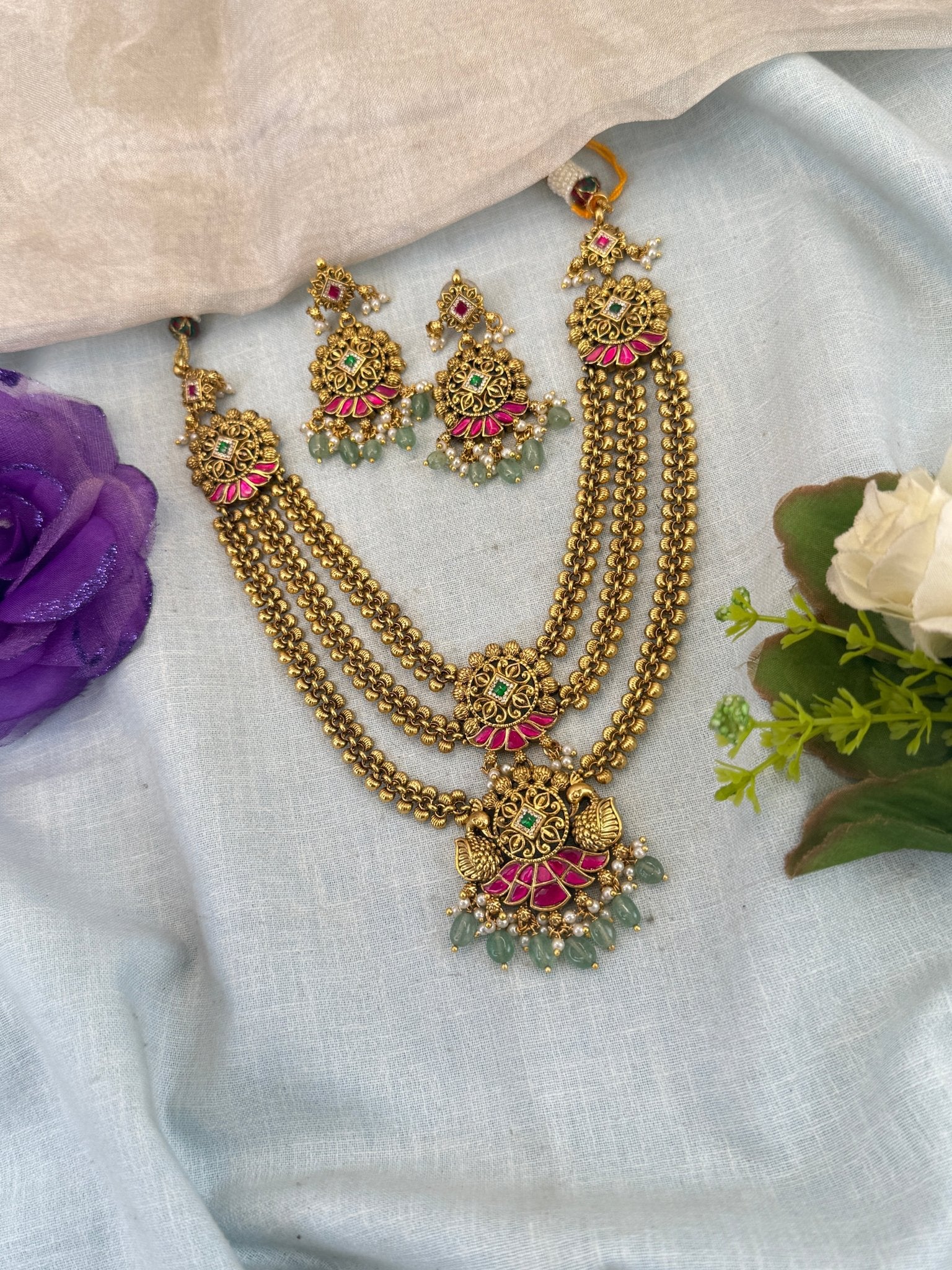 Royal Antique Layer Mid Short Necklace Set 0869 - Mahilas