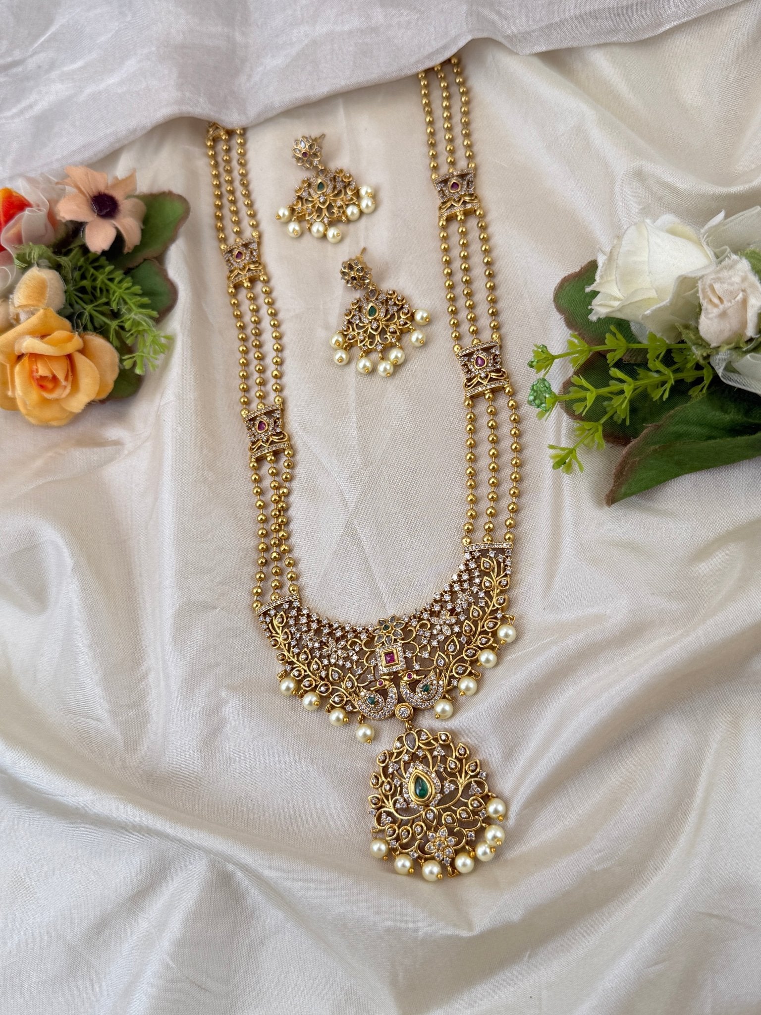 Royal Antique Layer Pendant Long Necklace Set 0873 - Mahilas