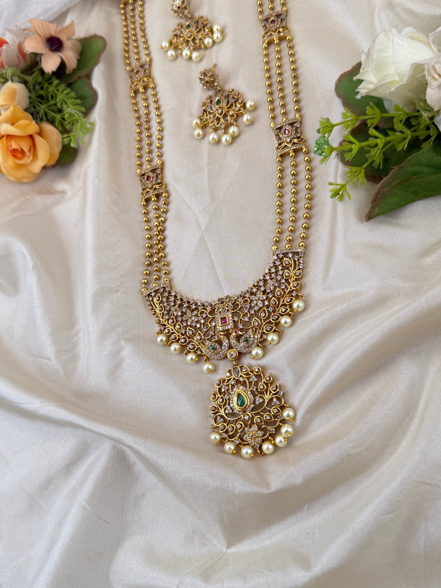 Royal Antique Layer Pendant Long Necklace Set 0873 - Mahilas
