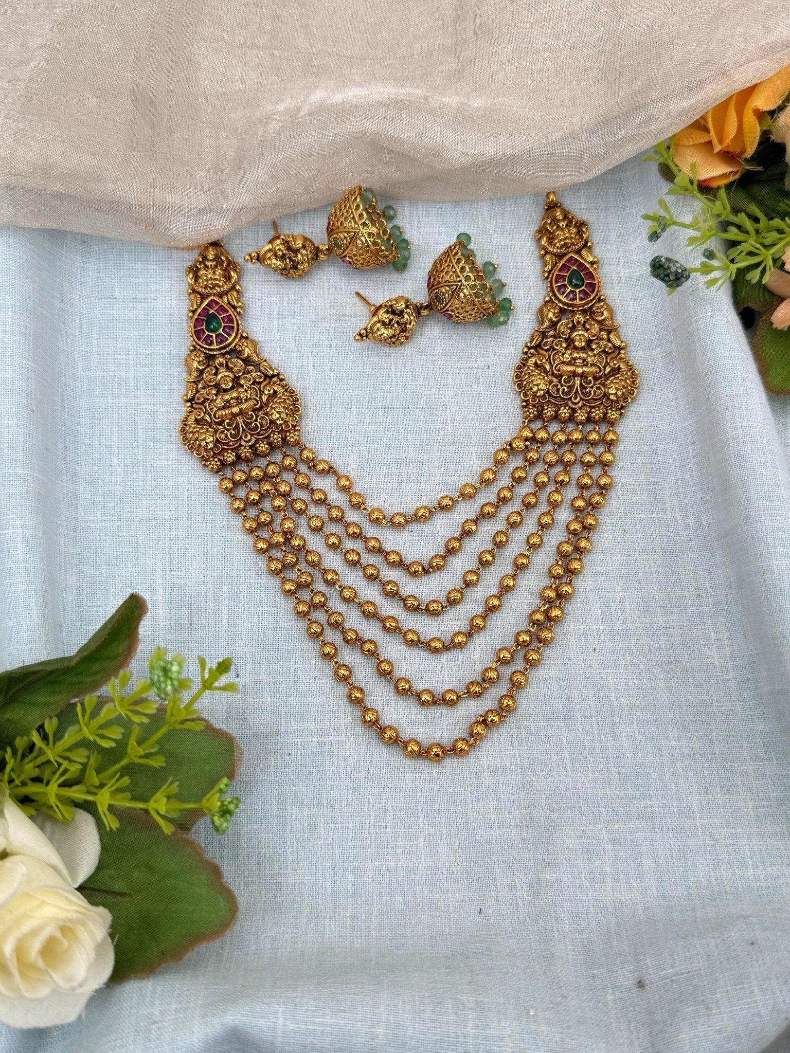 Royal Antique Layered Lakshmi Short Necklace Set 0223 - Mahilas