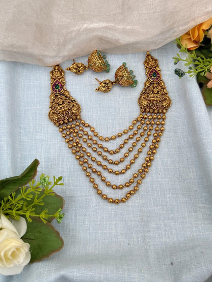 Royal Antique Layered Lakshmi Short Necklace Set 0223 - Mahilas