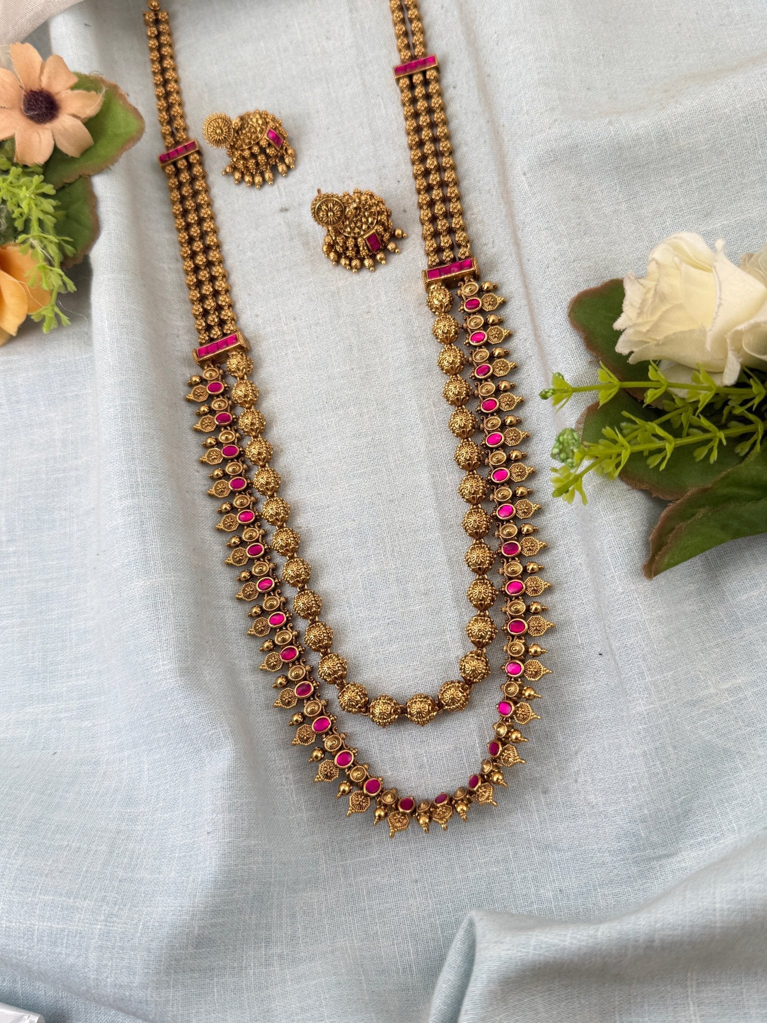 Royal Antique Layered Long Necklace Set 1071 - Mahilas