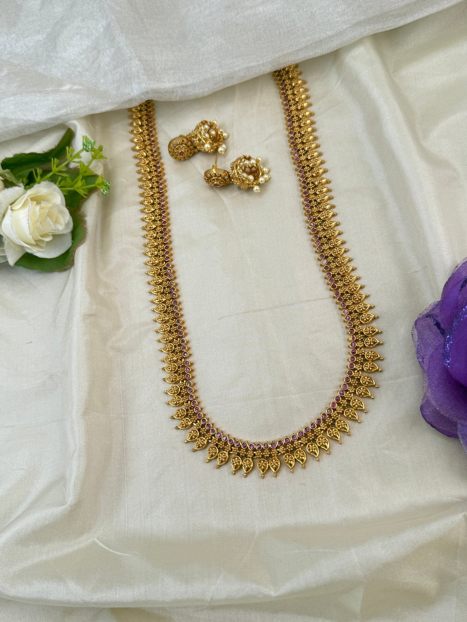 Royal Antique Leaf Long Necklace Set 0826 - Mahilas