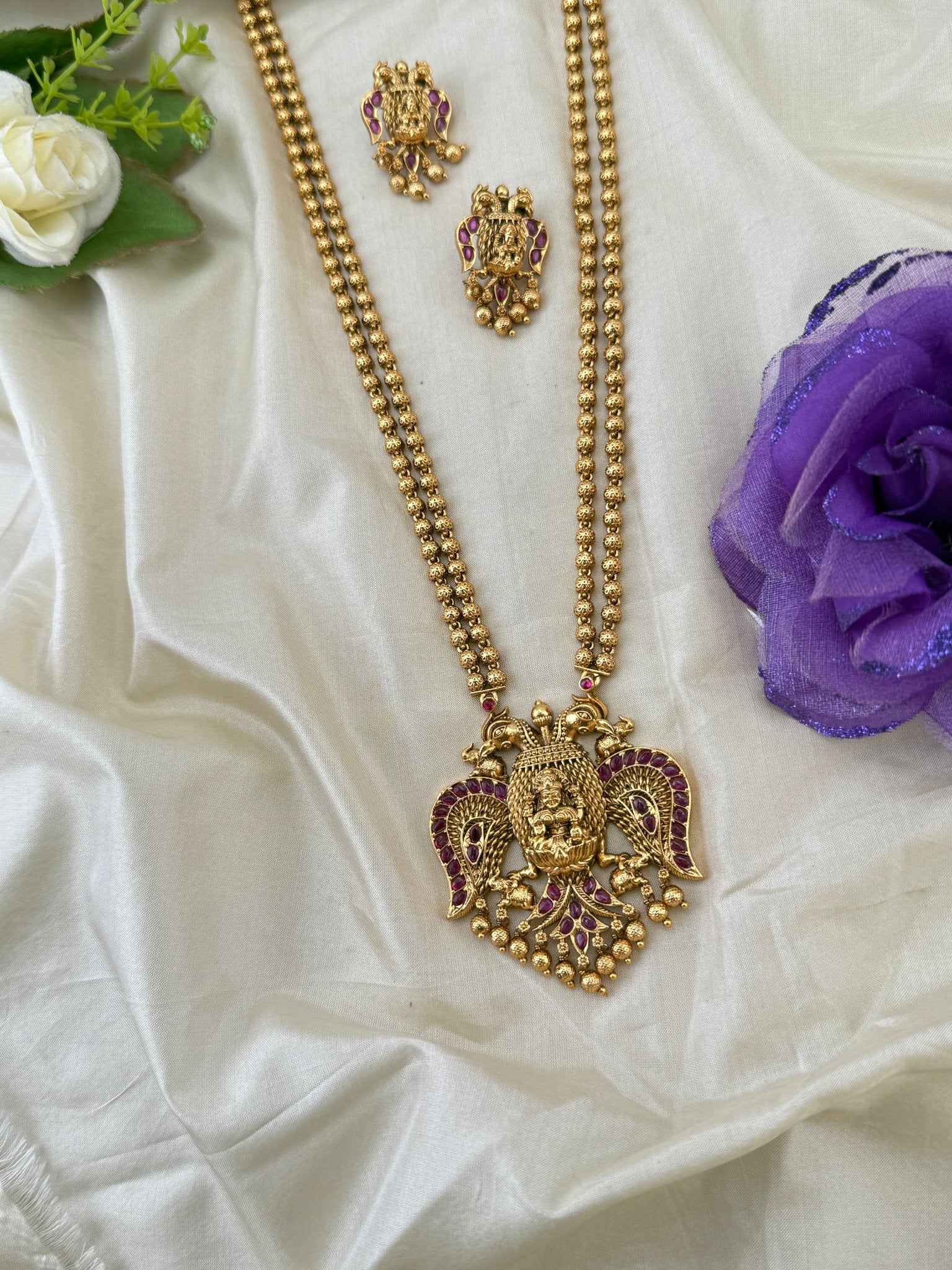 Royal Antique Long Gandaberunda Necklace Set 1138 - Mahilas