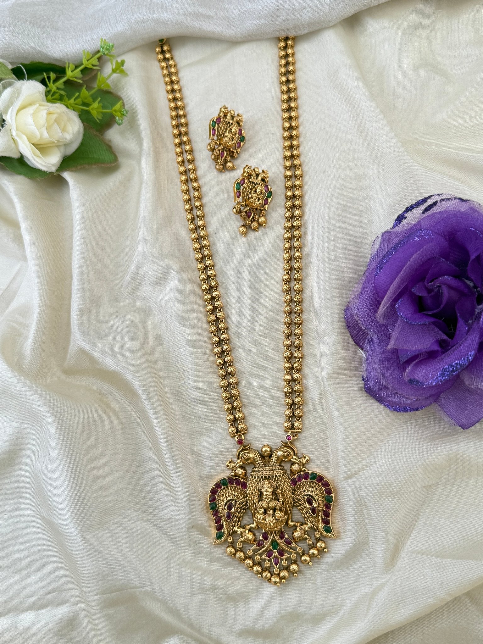 Royal Antique Long Gandaberunda Necklace Set 1139 - Mahilas