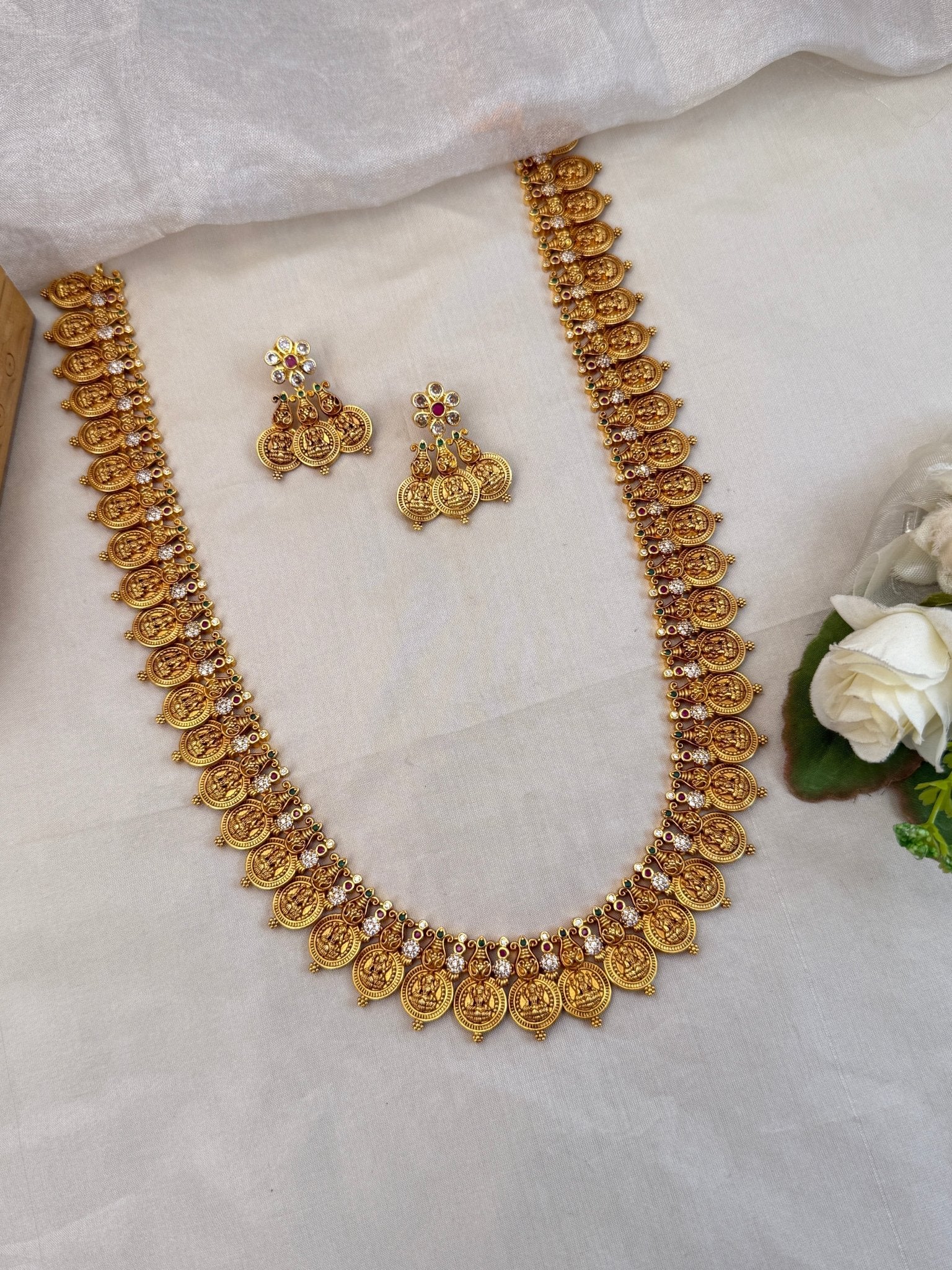 Royal Antique Long Kaasu Stone Necklace Set 927 - Mahilas