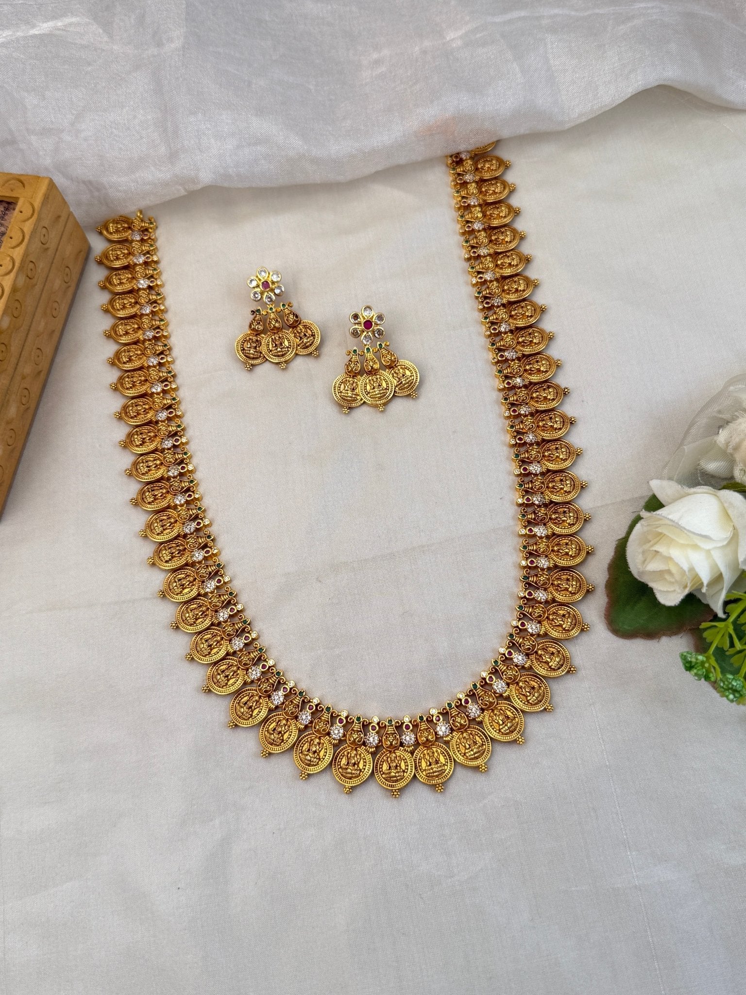 Royal Antique Long Kaasu Stone Necklace Set 927 - Mahilas