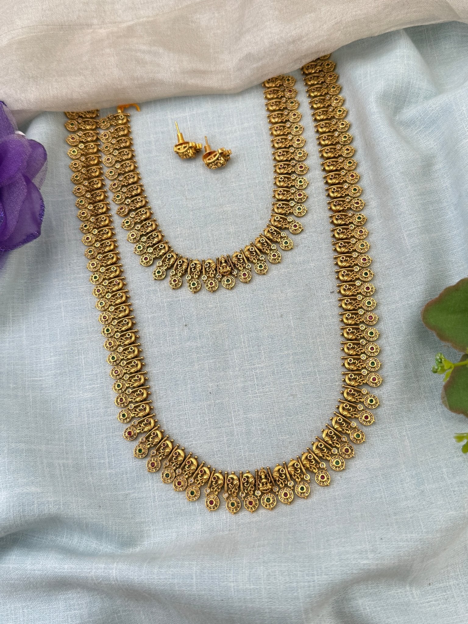 Royal Antique Long Semi Bridal Necklace Set 1141 - Mahilas