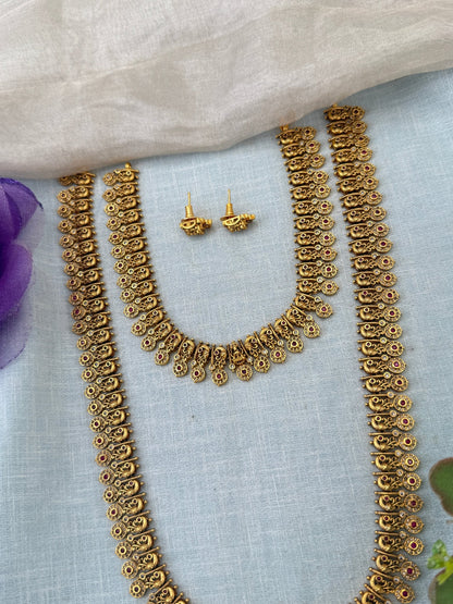 Royal Antique Long Semi Bridal Necklace Set 1144 - Mahilas