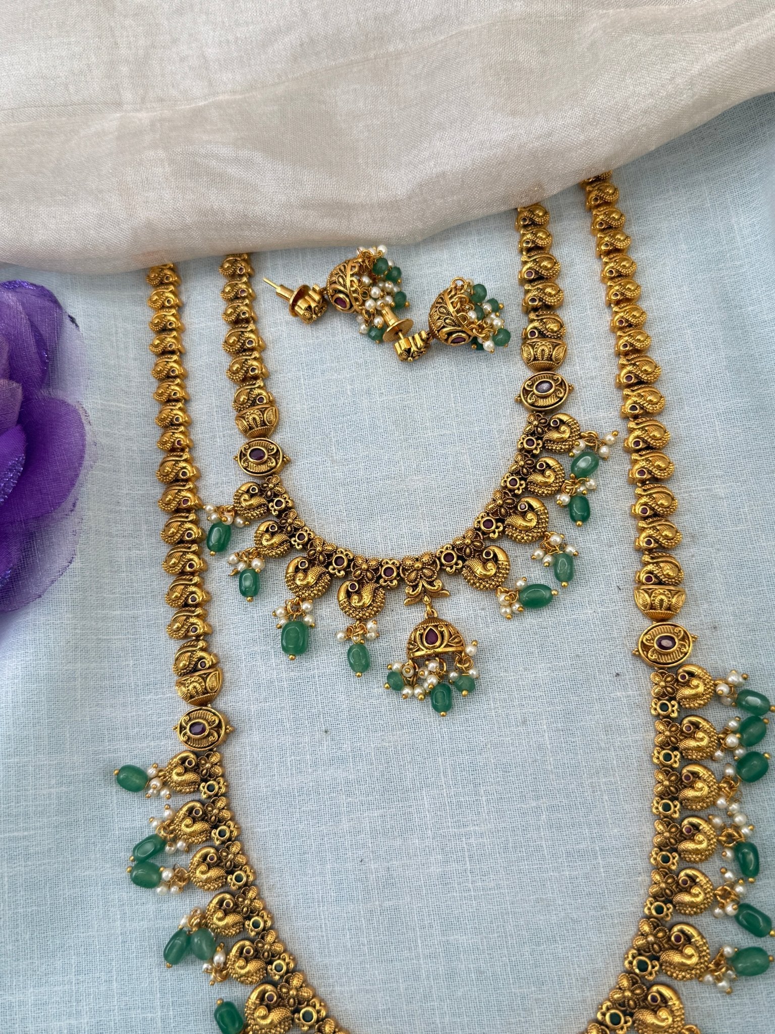 Royal Antique Long Semi Bridal Necklace Set 1145 - Mahilas