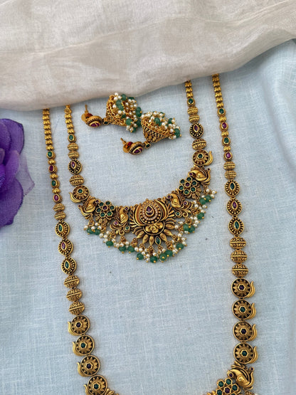 Royal Antique Long Semi Bridal Necklace Set 1146 - Mahilas