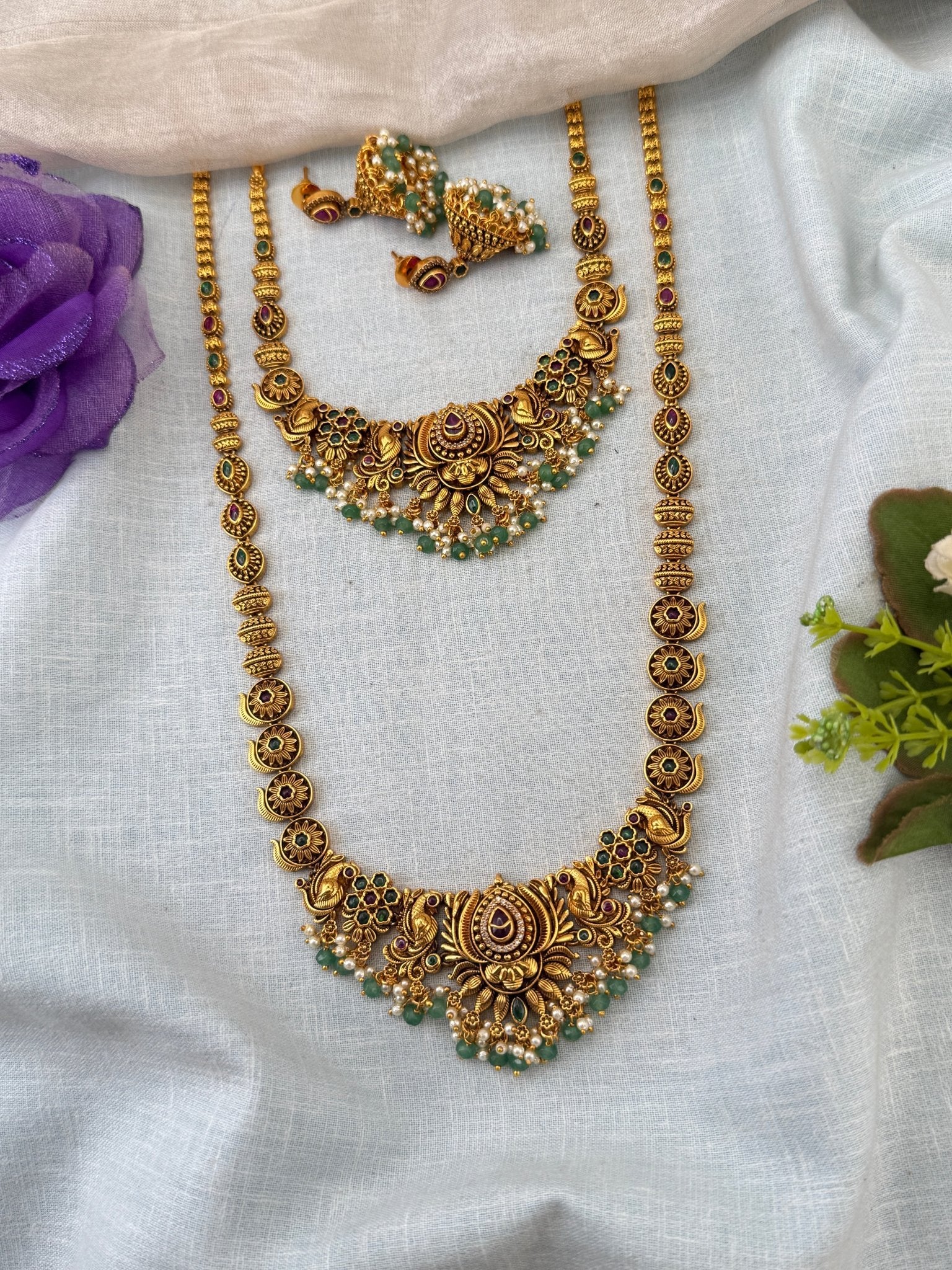 Royal Antique Long Semi Bridal Necklace Set 1146 - Mahilas