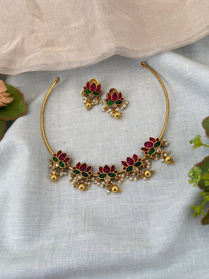 Royal Antique Lotus Kanti Short Necklace Set 0957 - Mahilas