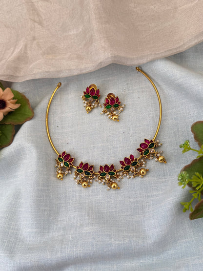 Royal Antique Lotus Kanti Short Necklace Set 0957 - Mahilas