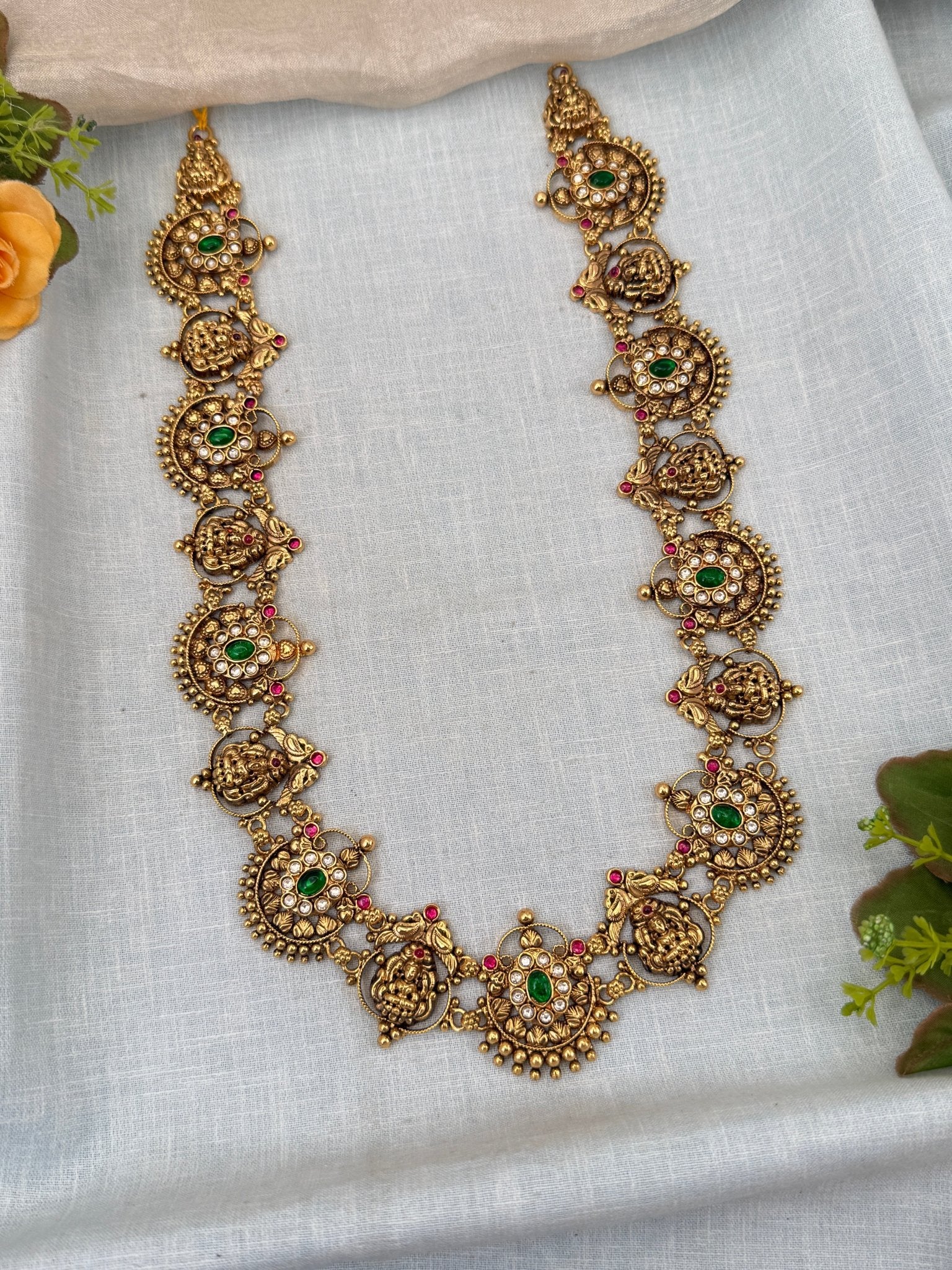 Royal Antique Maharani Mid Long Necklace Set 0437 - Mahilas