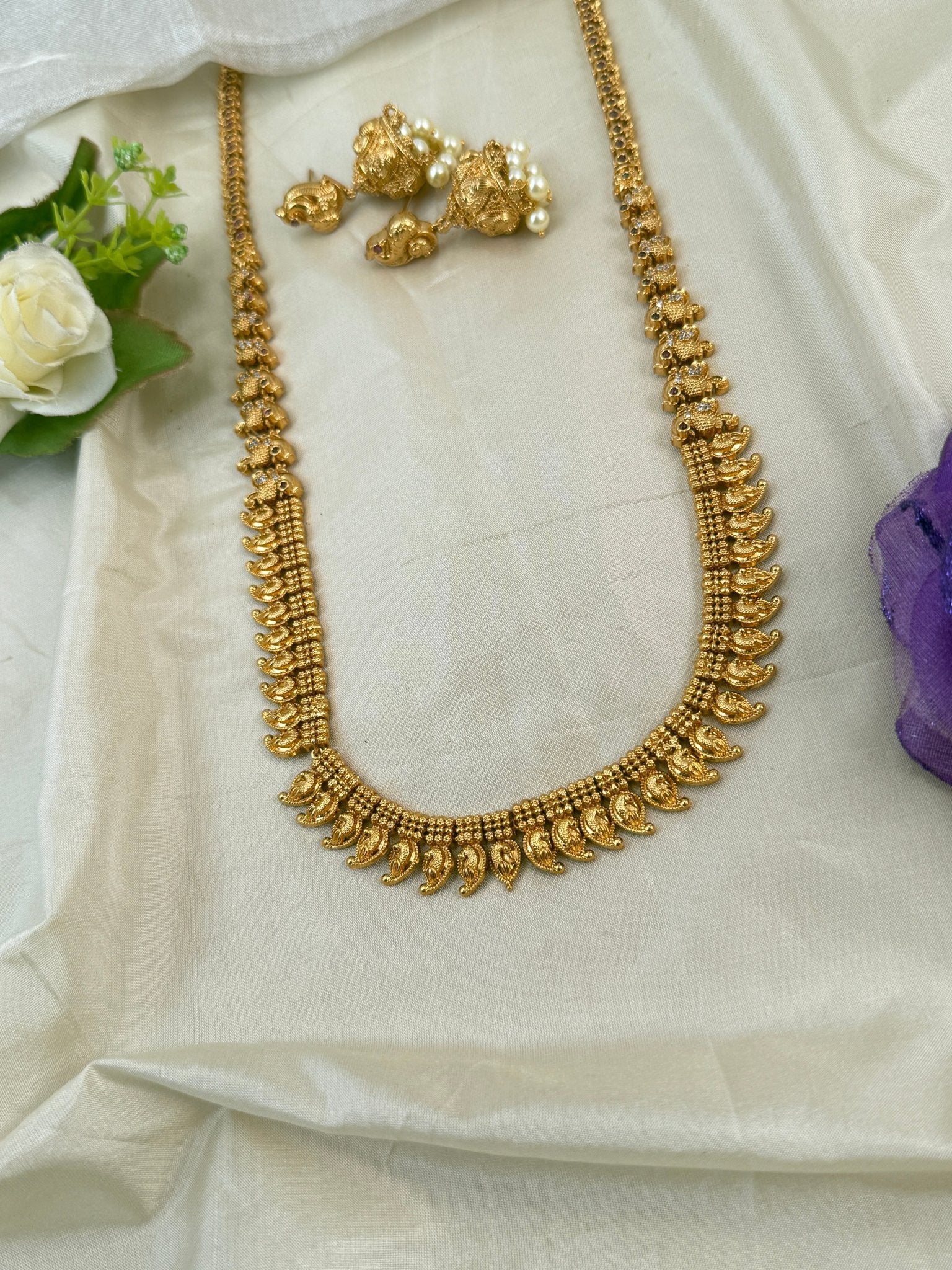Royal Antique Mango Long Necklace Set 0828 - Mahilas