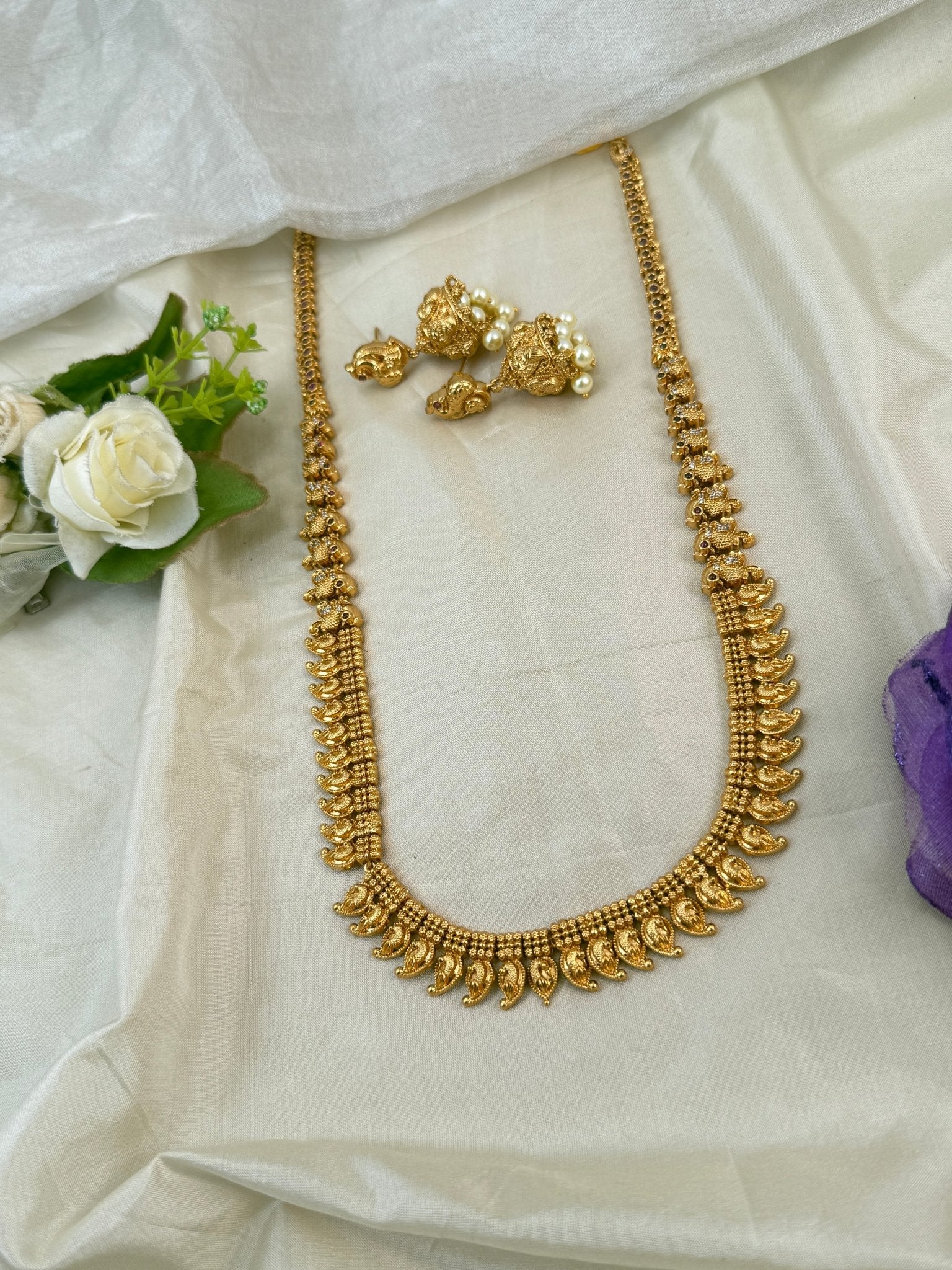 Royal Antique Mango Long Necklace Set 0828 - Mahilas