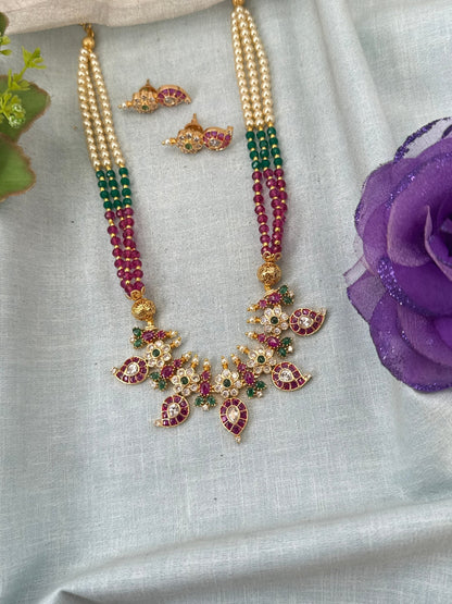 Royal Antique Mango Pendant Mid Long Necklace Set 0997 - Mahilas