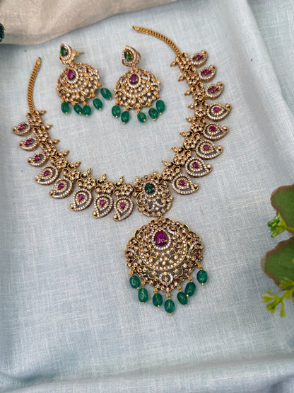 Royal Antique Mango Stone Short Necklace Set 0382 - Mahilas