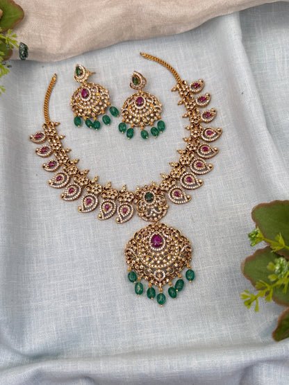 Royal Antique Mango Stone Short Necklace Set 0382 - Mahilas
