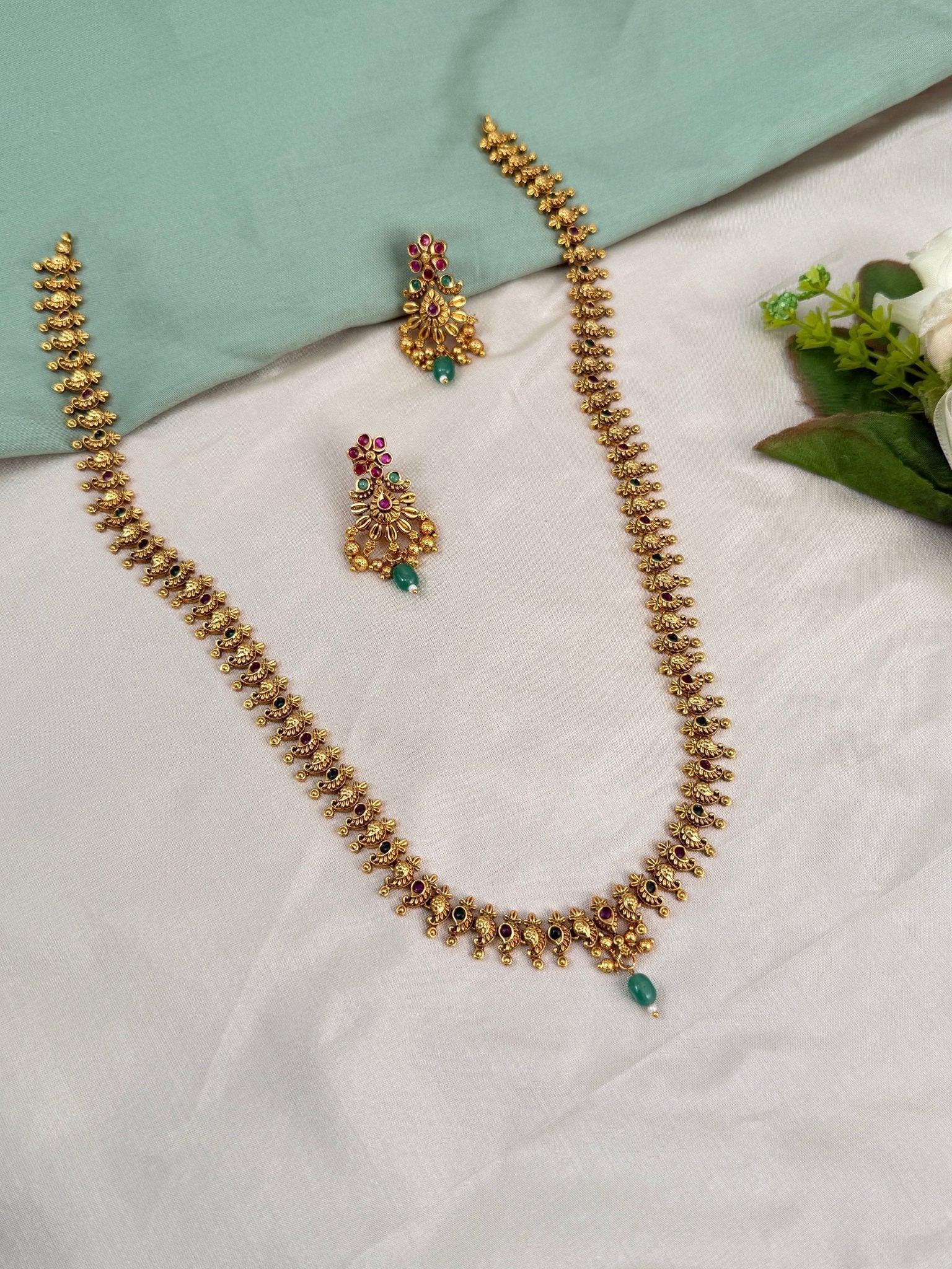 Royal Antique Mid Long Necklace Set 676 - Mahilas