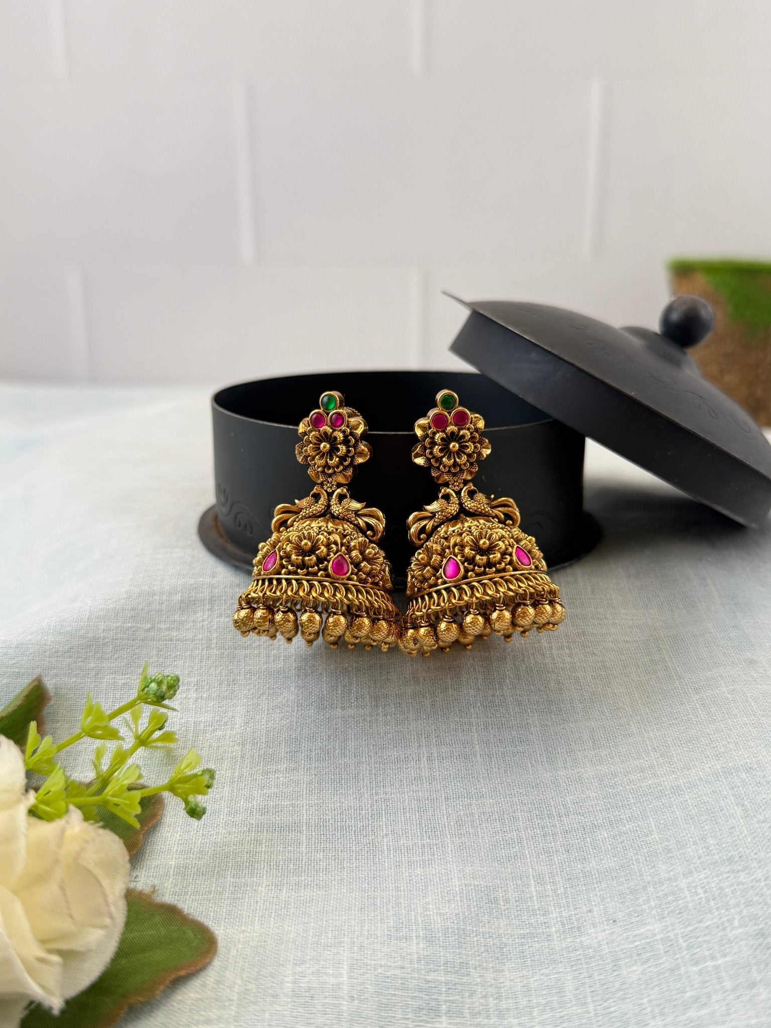 Royal Antique Peacock Jhumka Earrings 1118 - Mahilas
