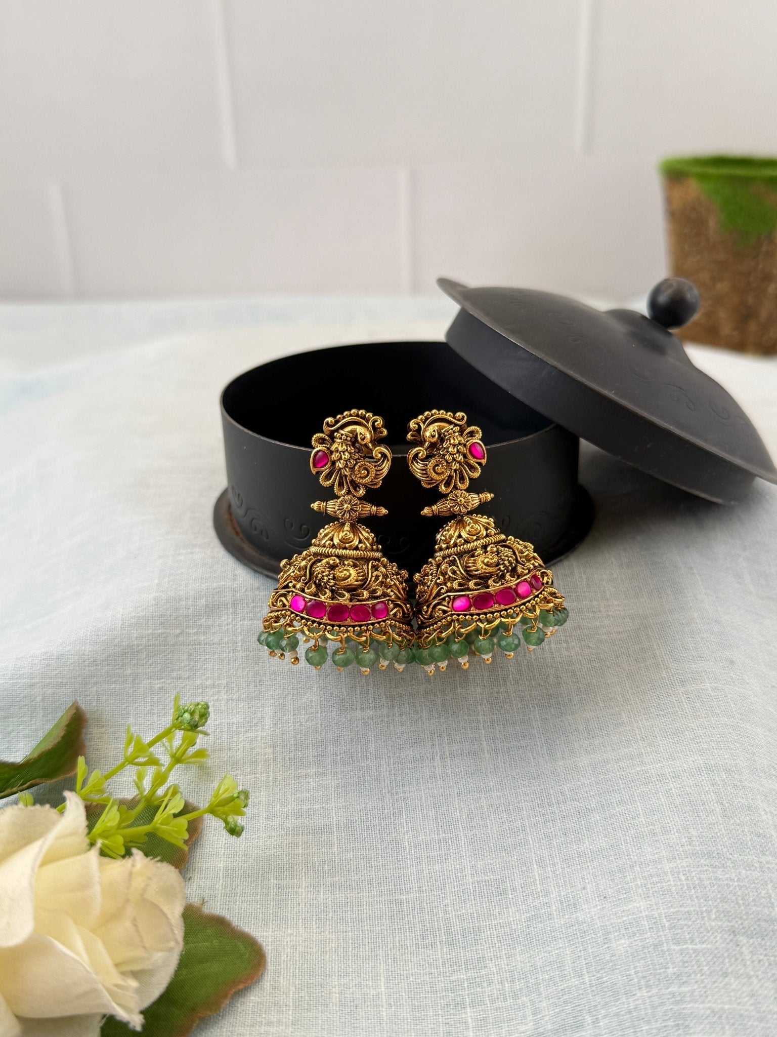 Royal Antique Peacock Jhumka Earrings 1121 - Mahilas