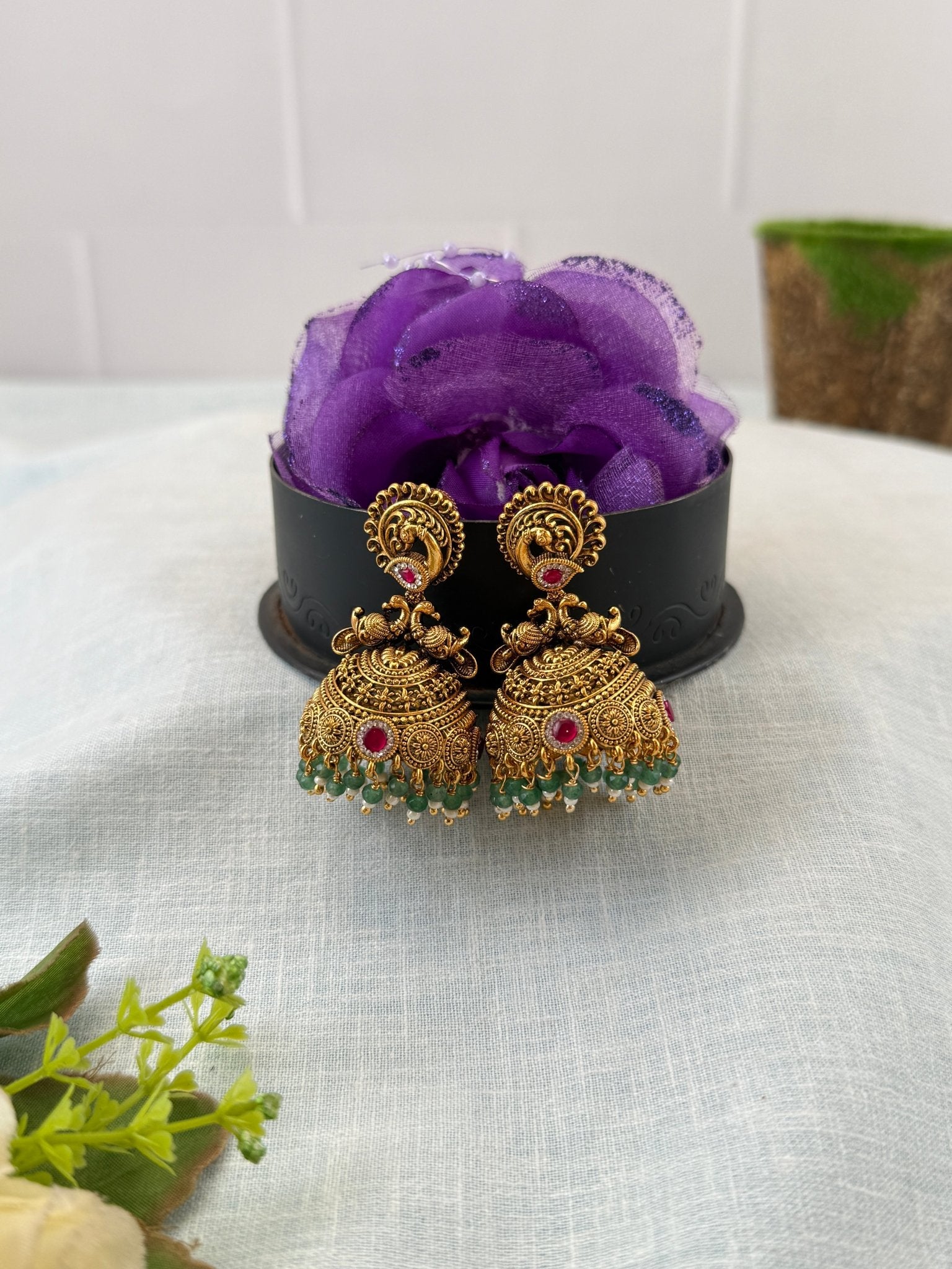 Royal Antique Peacock Jhumka Earrings 1132 - Mahilas