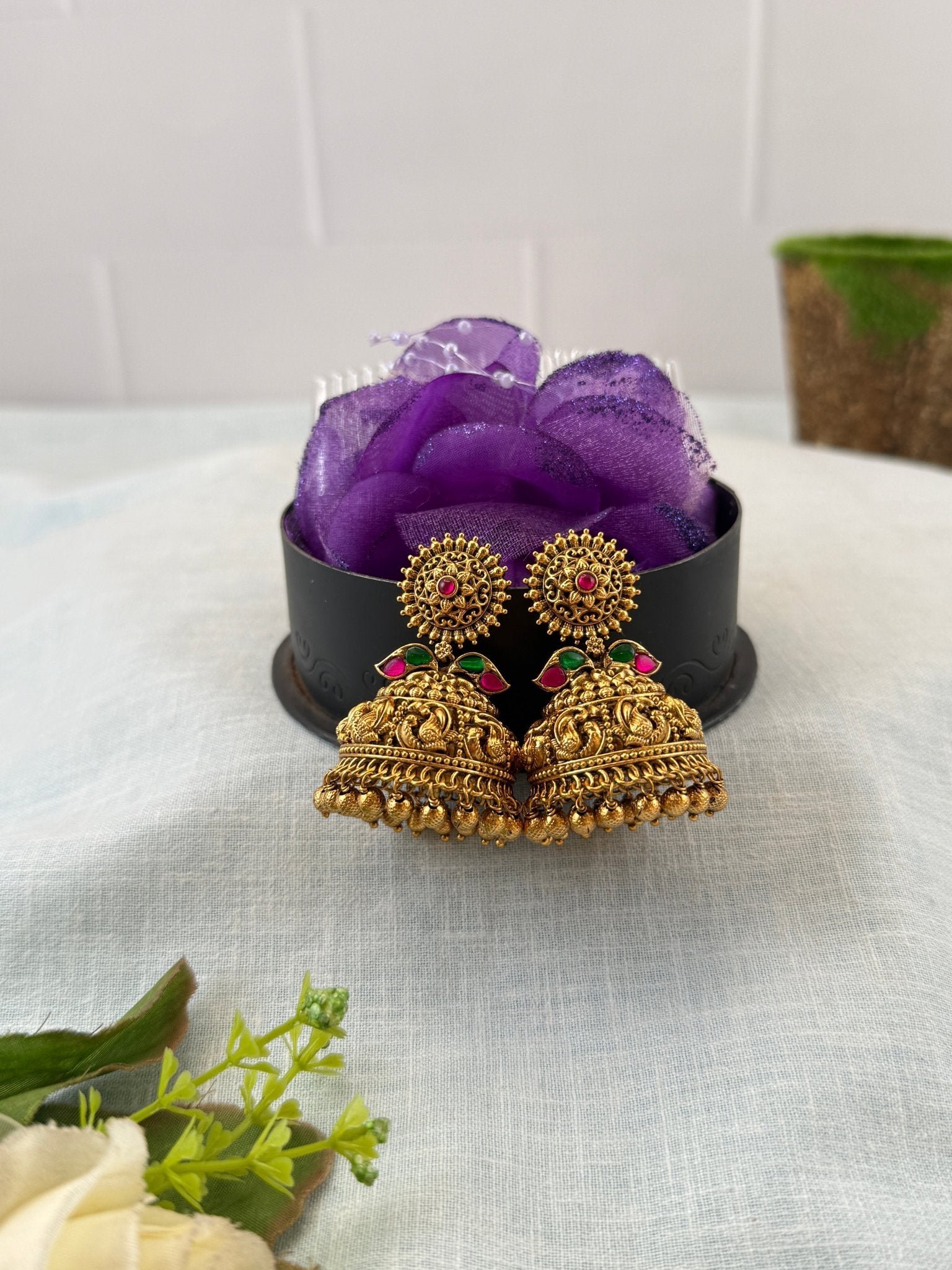 Royal Antique Peacock Jhumka Earrings 1145 - Mahilas