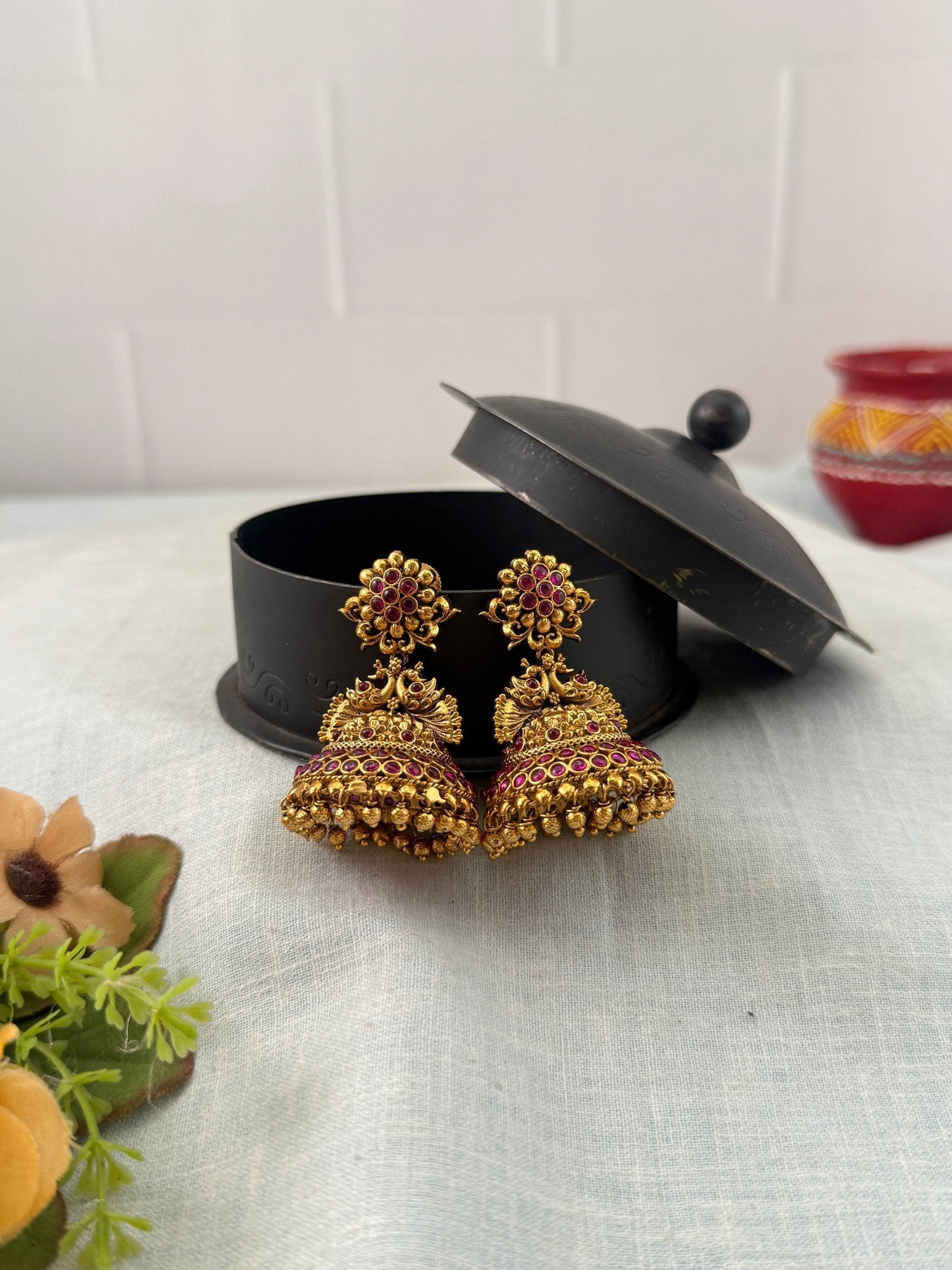Royal Antique Peacock Jhumka Earrings 1164 - Mahilas