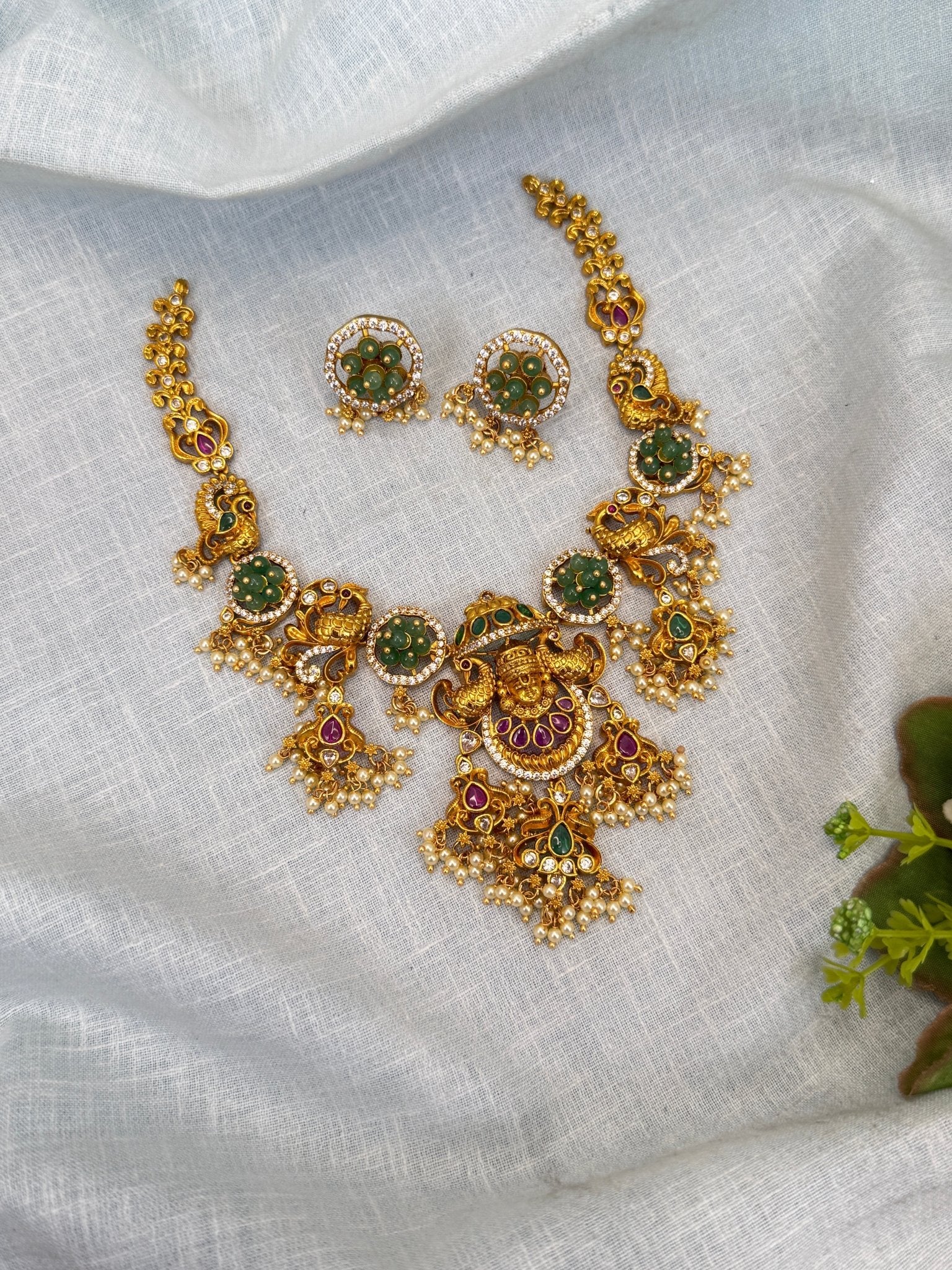 Royal Antique Peacock Lakshmi Short Necklace Set 0326 - Mahilas