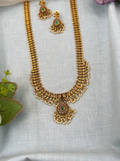 Royal Antique Peacock Long Necklace Set 0199 - Mahilas
