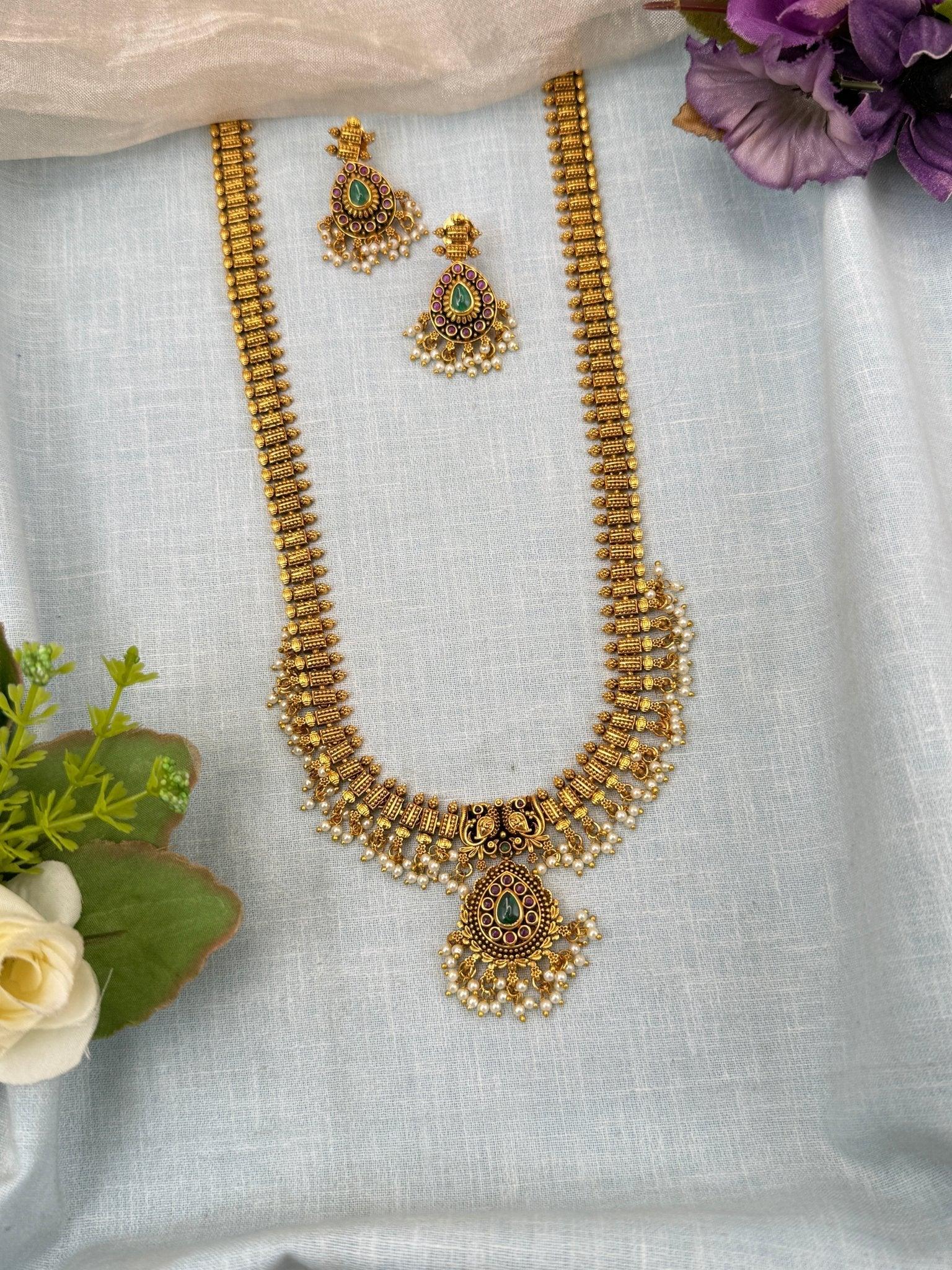 Royal Antique Peacock Long Necklace Set 0199 - Mahilas