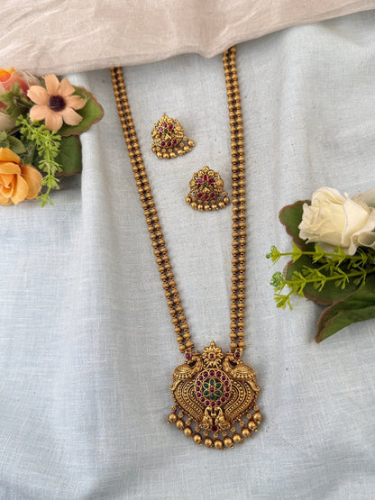 Royal Antique Peacock Pendant Long Necklace Set 1078 - Mahilas
