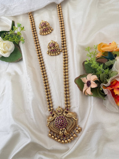 Royal Antique Peacock Pendant Long Necklace Set 1086 - Mahilas