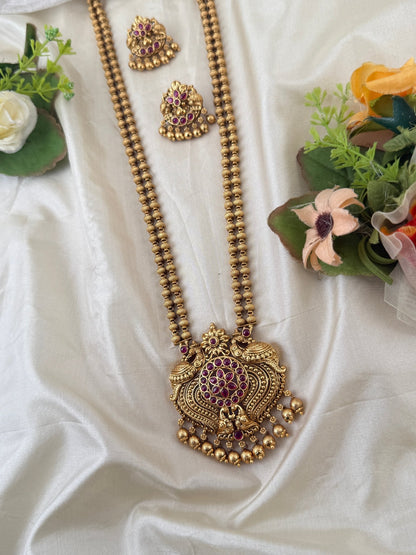 Royal Antique Peacock Pendant Long Necklace Set 1086 - Mahilas