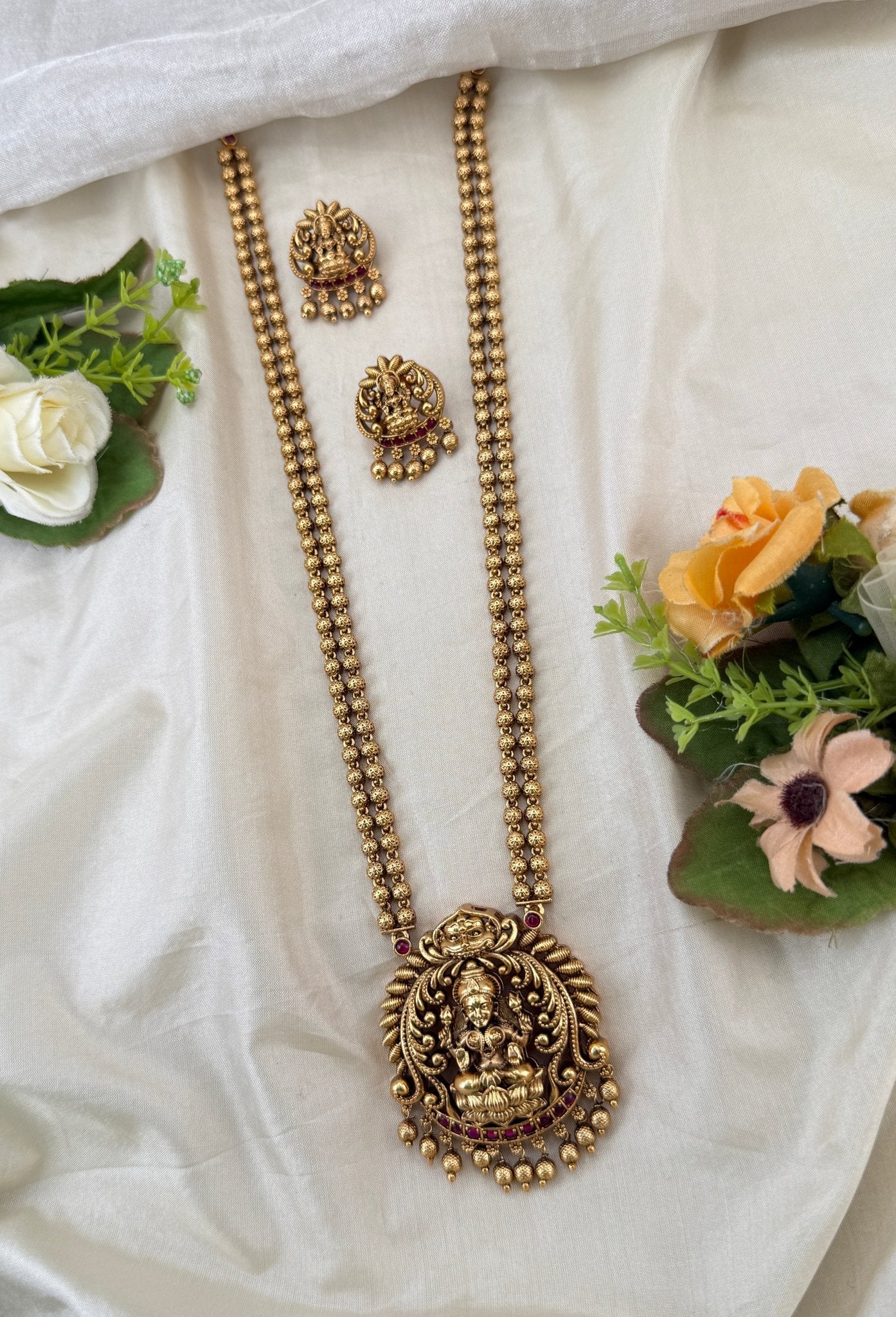 Royal Antique Peacock Pendant Long Necklace Set 1125 - Mahilas