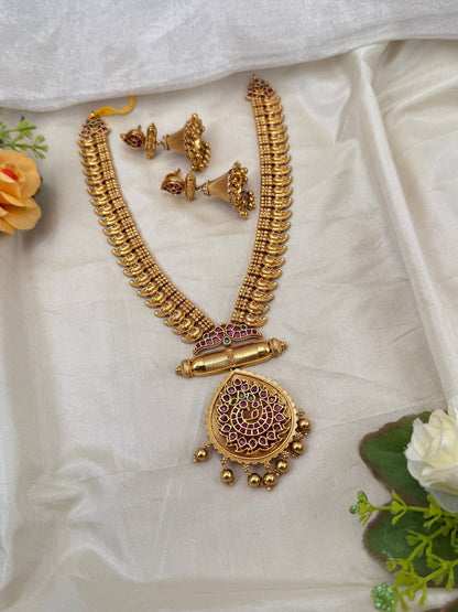 Royal Antique Peacock Pendant Short Necklace Set 0774 - Mahilas