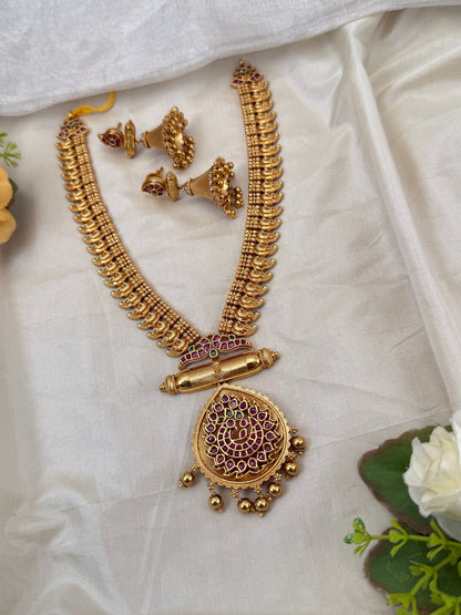 Royal Antique Peacock Pendant Short Necklace Set 0774 - Mahilas