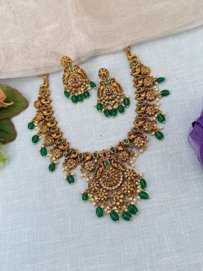 Royal Antique Peacock Pendant Short Necklace Set 0938 - Mahilas