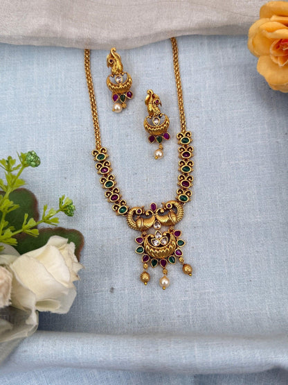 Royal Antique Peacock Short Necklace Set 0121 - Mahilas