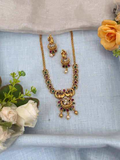Royal Antique Peacock Short Necklace Set 0121 - Mahilas